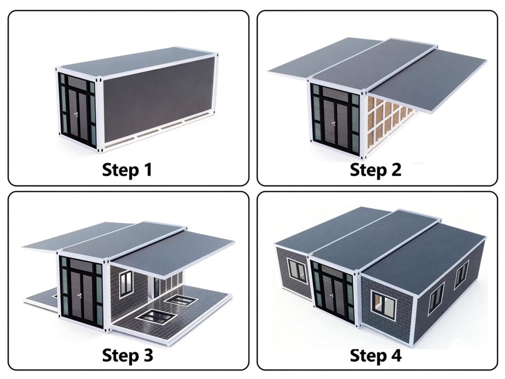 folding container house unfold process