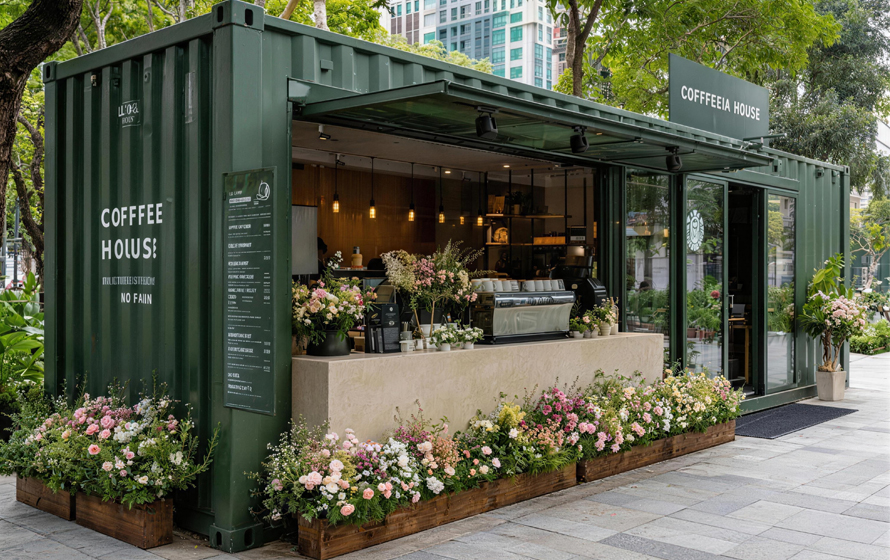coffee shop inside a pop up container store