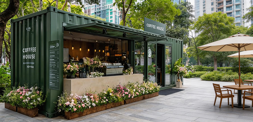 coffee shop inside a pop up container store