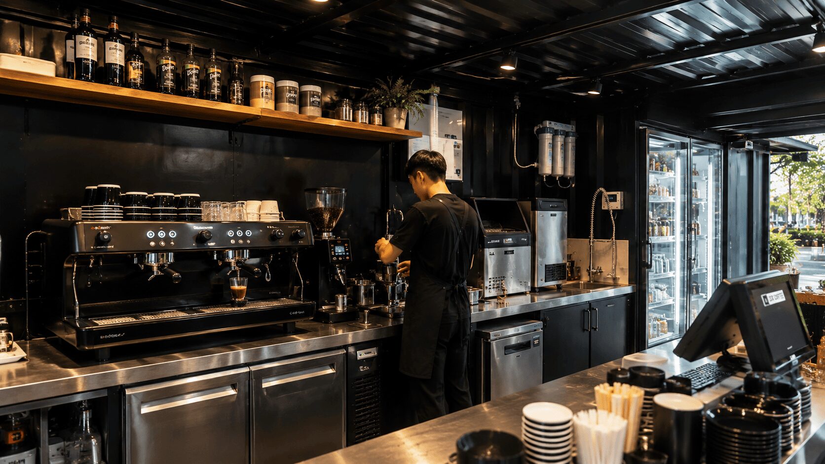 container coffee shop equipment