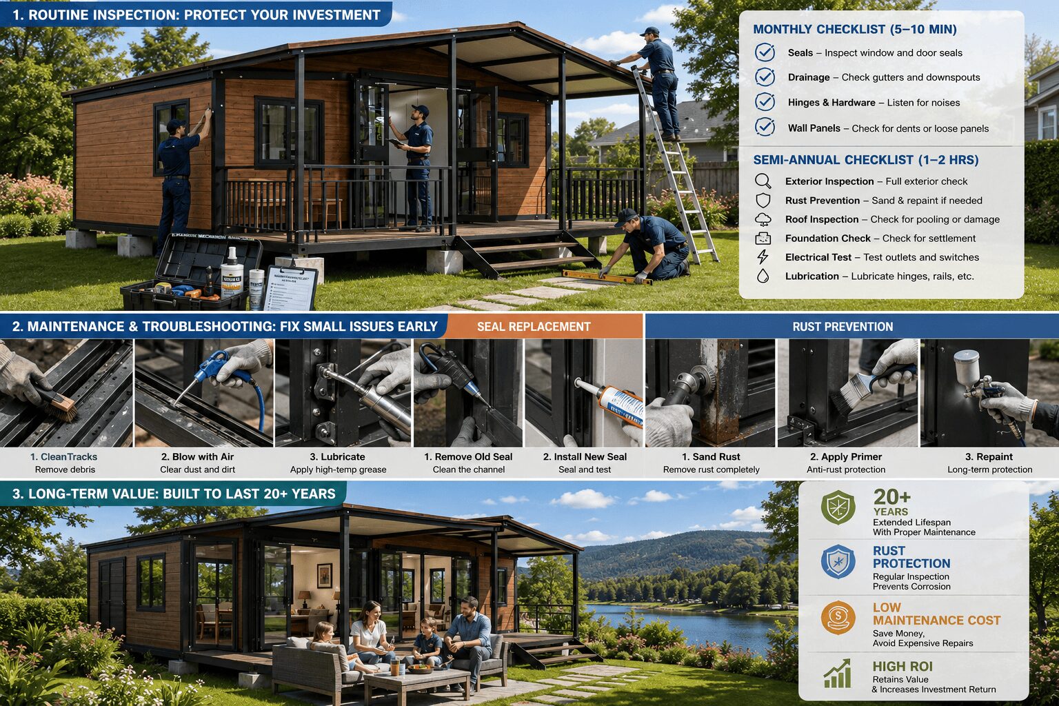 expandable container house maintenance