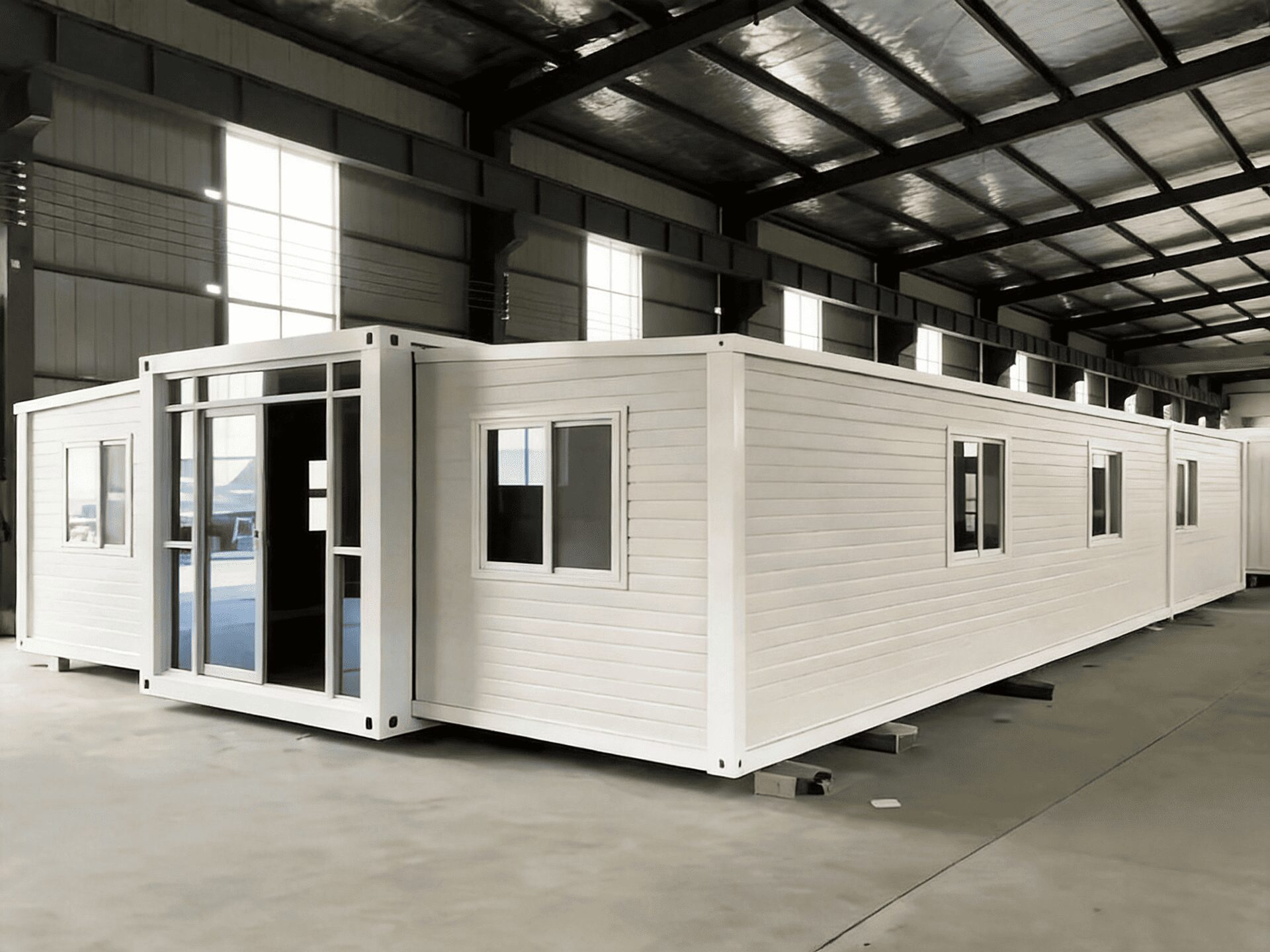 Fully expanded double wing expandable container house installation