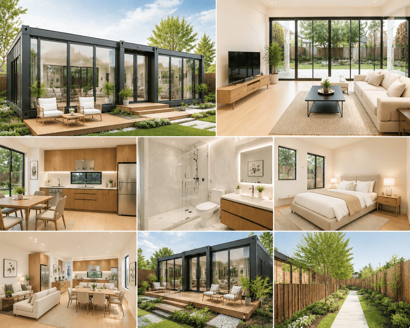 modern interior of glass wall expandable container house for Airbnb