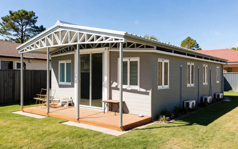 Modern expandable container house used as a granny flat in Australia