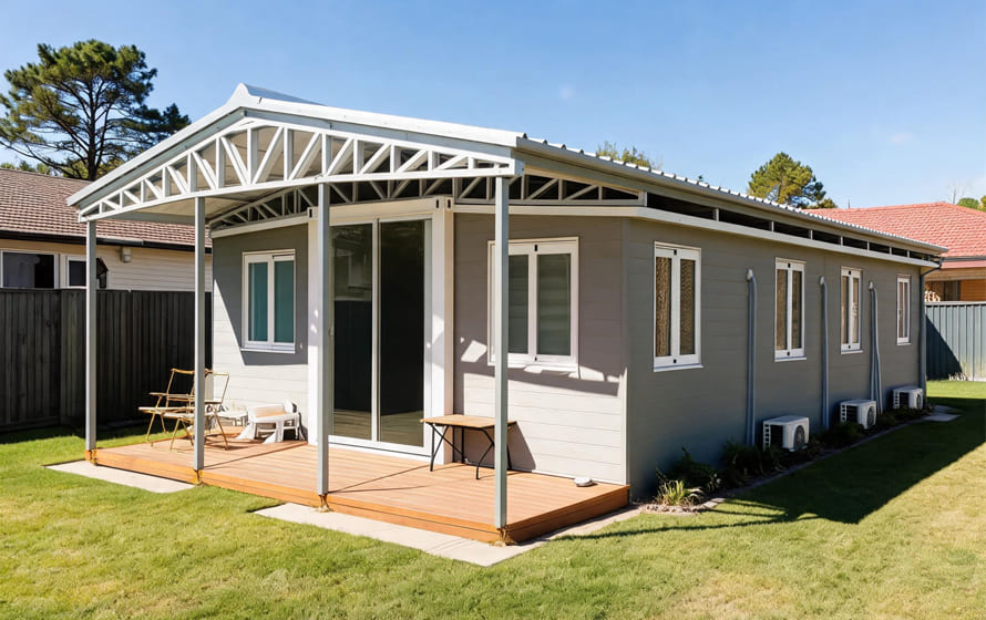 Modern expandable container house used as a granny flat in Australia